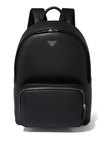 Logo Plaque Faux Leather Backpack